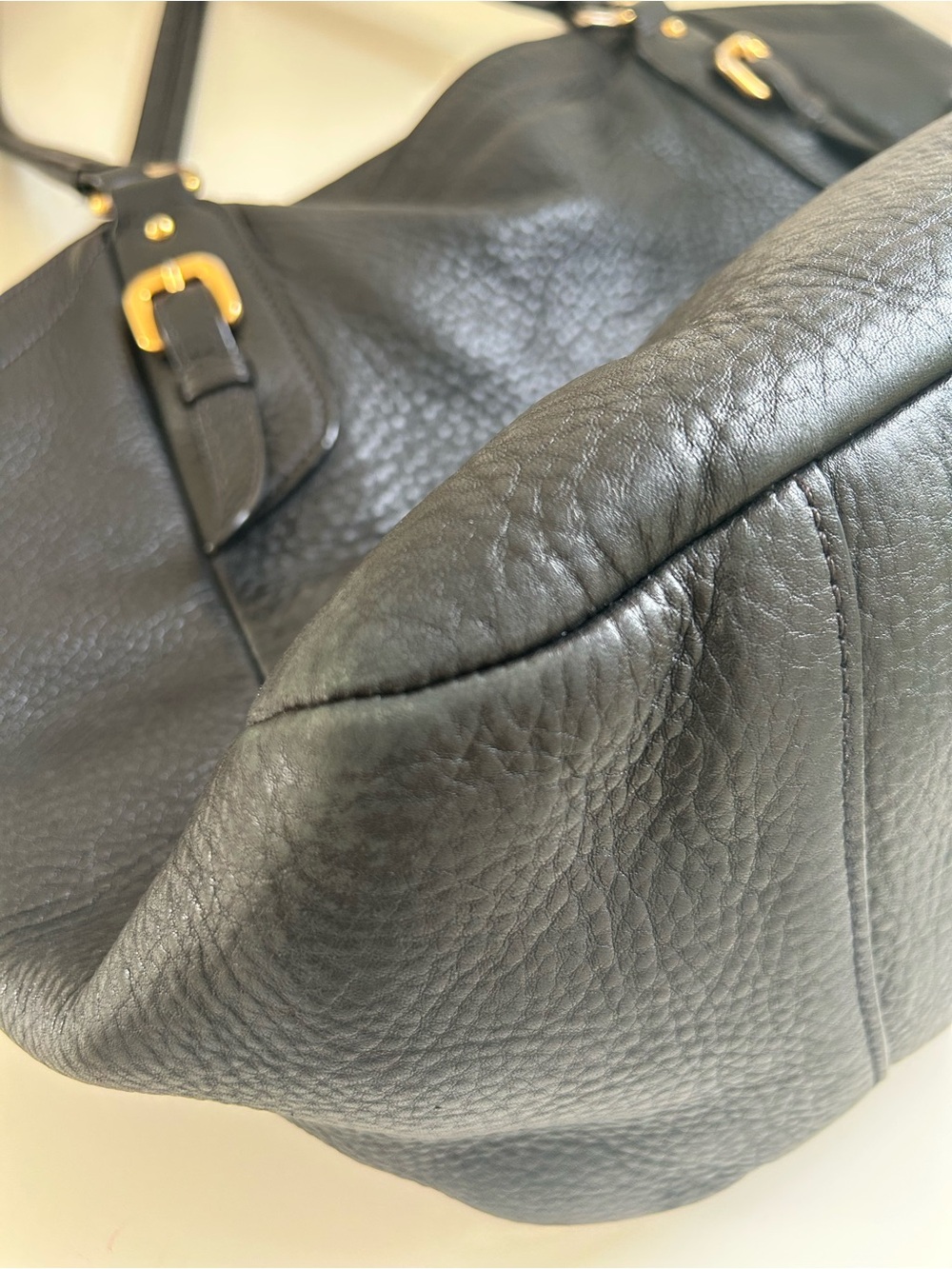 Prada Black Pebbled Leather Tote with Gold Hardware - Picture 12 of 14
